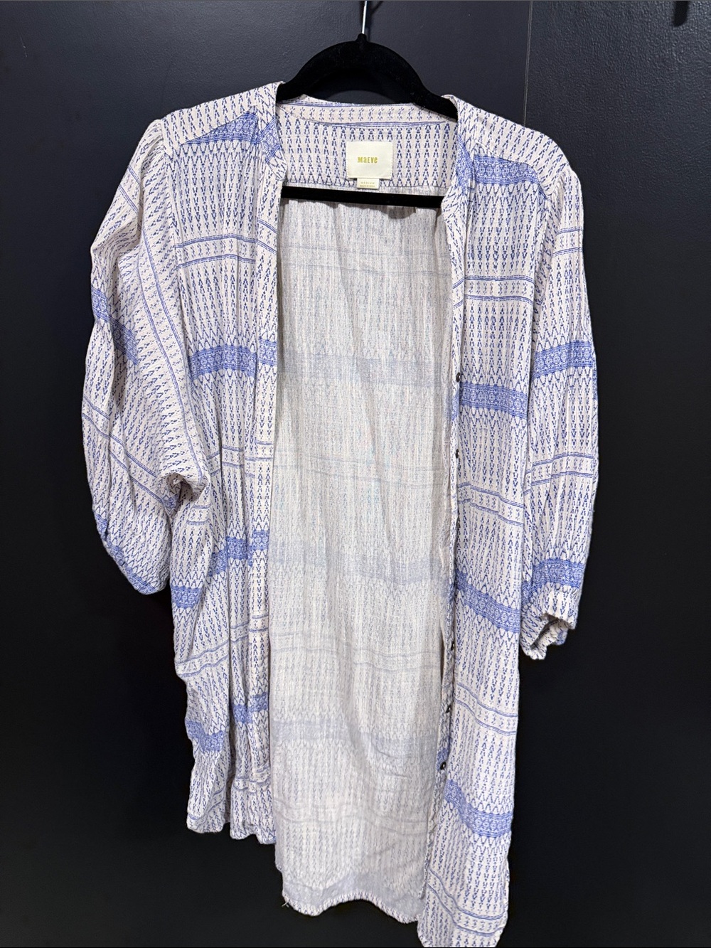Maeve Open-Front Light Blue & Cream Kimono Cardigan